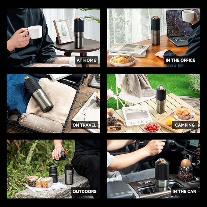 Portable Pour Over Coffee Maker, Rechargeable Electric Grinder with Stainless Steel Conical Burr, Integrated Hand Brew Kit with Stainless Steel Filter Dripper & Travel Mugs, for Camping, Outdoors