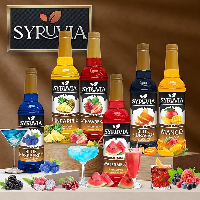 Syruvia Mango Syrup, Flavored Syrup for Drinks, Cocktails, Lemonades, Iced Teas, and Desserts – 25.4 fl oz