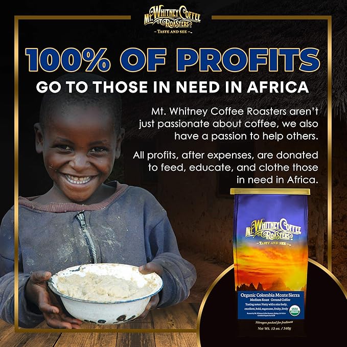 Mt. Whitney Colombia Monte Sierra Organic Single Origin, Medium Dark Roast, Smooth Full Flavored, Low Acid Coffee (Ground, 12 Oz)
