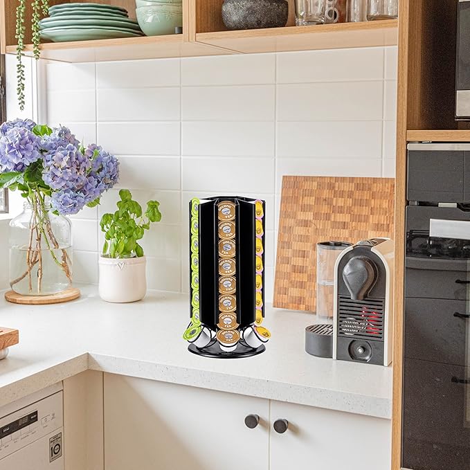 ZCDCP K Cup Holder, Keurig Pod Holder Stand Carousel with 360 Degree, 48 Pods Coffee Pod Holder for K Cups Organizer, Black