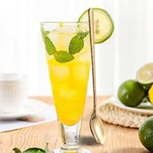 8.4-Inch Hammered Golden Ice Tea Spoons - Long Handle for Coffee, Ice Cream, Cocktail Stirring - Stainless Steel Set of 8