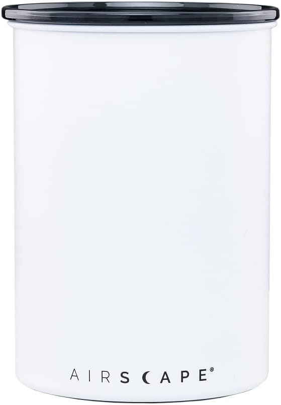 Planetary Design Airscape® Stainless Steel Coffee Canister | Food Storage Container | US Patented Inner Plunger Lid REMOVES Excess Oxygen | Don't Buy airtight, Buy AIR-Less | (Medium, Matte White)