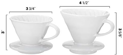 Pour Over Coffee Dripper - Ceramic Slow Brewing Accessories for Home, Cafe, Restaurants - Easy Manual Brew Maker Gift - Strong Flavor Brewer - V02 Paper Cone Filters - White, 2 Cup