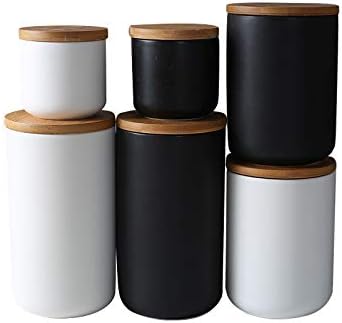 Food Storage Canister, Ceramic Kitchen Canisters with Airtight Seal Bamboo Lid, Food Storage Jar for Tea, Coffee Bean, Spice, Sugar 260ml/ 800ml/ 1000ml (800ml-10.3 x 14.5cm)