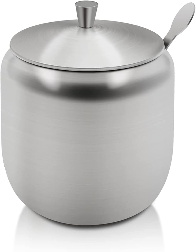 300ml Stainless Steel Sugar Bowl with Lid and Spoon 10 OZ Coffee Seasoning Jar Condiment Pot Spice Container Canister Cruet with Lid and Spoon