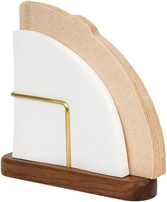 Coffee Filter Holder – Elegant Filters Storage, Size 01 and 02 Cone Coffee Filter Organizer, Walnut & Brass Design