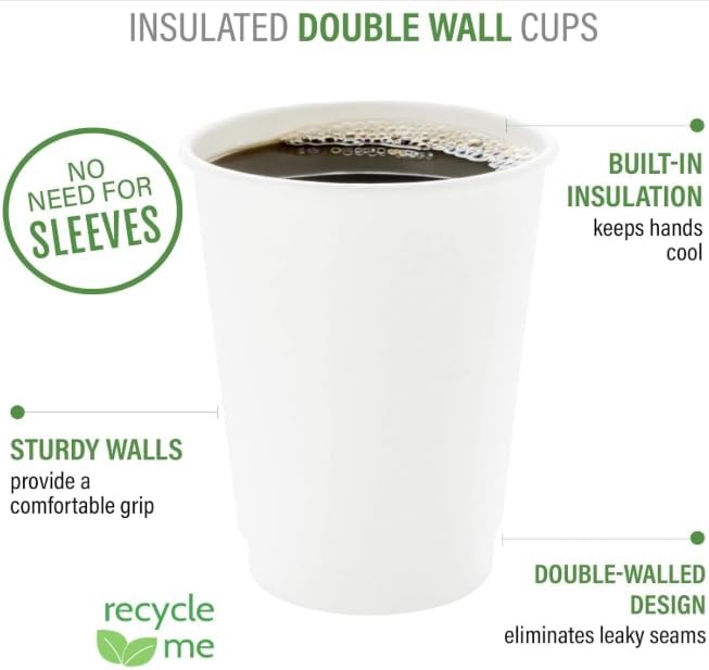 500 Pack 10 oz Double Wall Paper Coffee Cups – Insulated Hot Beverage Cups for Coffee, Tea,No-Sleeve Needed, Leak-Resistant Disposable Cups for Home, Office, Parties, Events