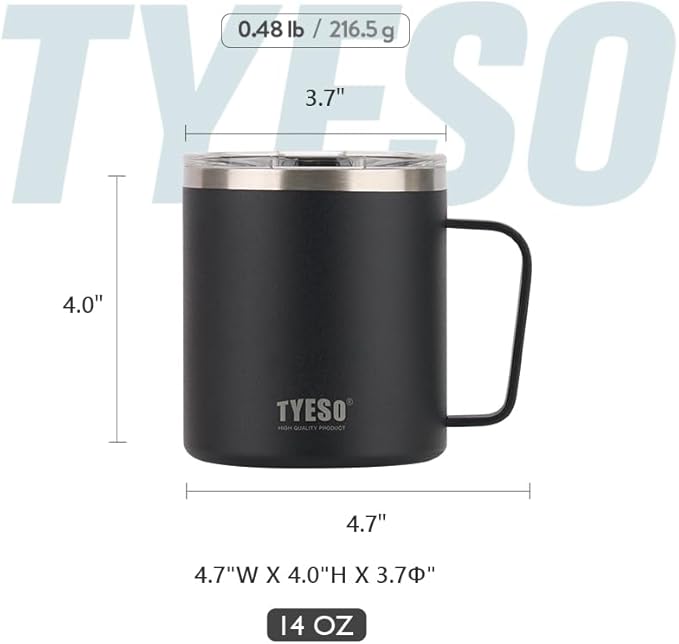 TYESO 14 oz Vacuum Insulated Mug Cup Stainless Steel Mug Coffee Mug with Lid Heat Insulation Cooling Direct Drip (Blue)