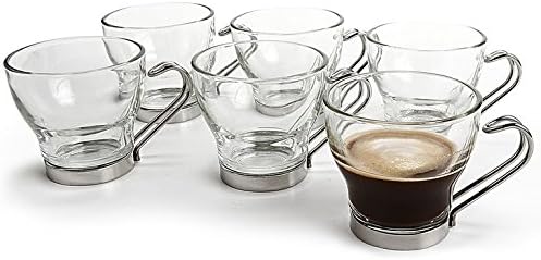 Bormioli Rocco Verdi Espresso Cup With Stainless Steel Handle, Set of 4, Gift Boxed, 3.5 ounces