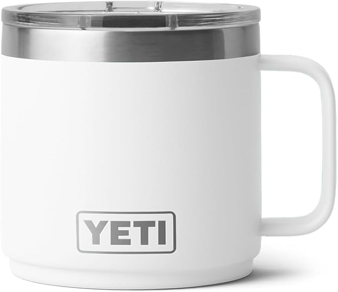 YETI Rambler 14 oz Ceramic Lined Stackable Mug, Vacuum Insulated, Stainless Steel with MagSlider Lid, White