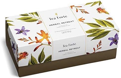 Tea Forte Herbal Retreat Premium Tea Presentation Box Tea Gift Sampler, 20 Count, 2 of Each Variety Individually Wrapped Handcrafted Pyramid Infuser Bags