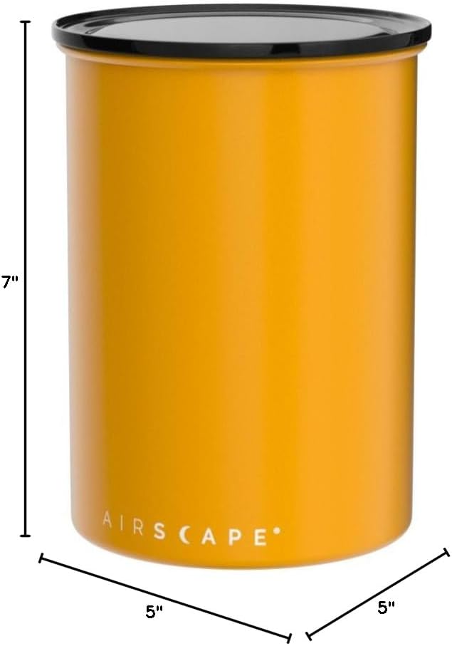 Planetary Design Airscape Stainless Steel Coffee Canister | Food Storage Container | US Patented Airtight Lid | Push Out Excess Air Preserve Food Freshness (Medium, Matte Yellow)