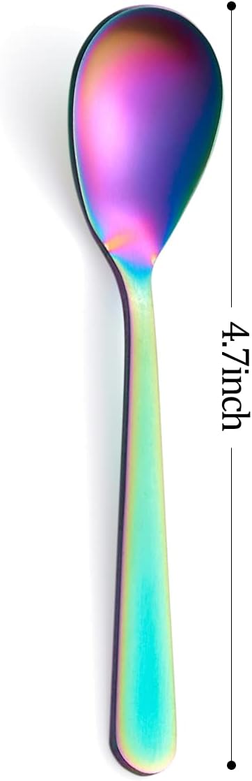 Matte Rainbow Demitasse Espresso Teaspoons, Stainless Steel Satin Finish Coffee Spoons, 4.7-inch, Set of 6