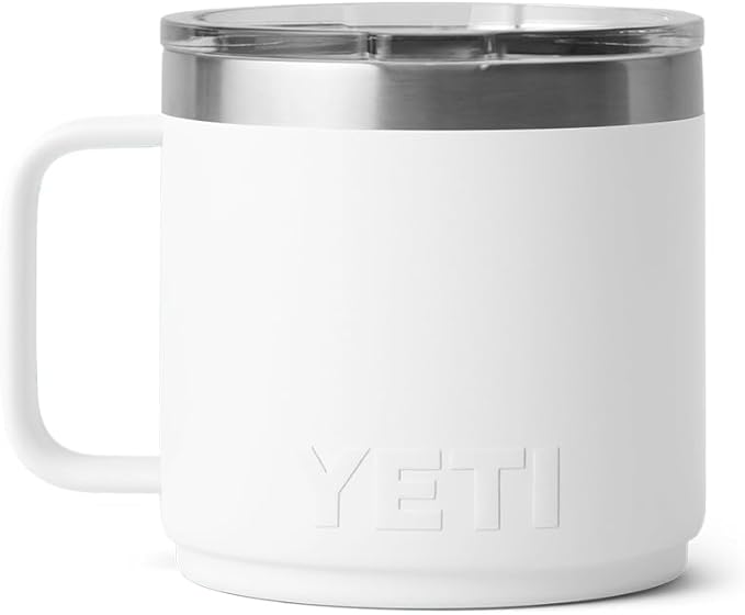 YETI Rambler 14 oz Ceramic Lined Stackable Mug, Vacuum Insulated, Stainless Steel with MagSlider Lid, White