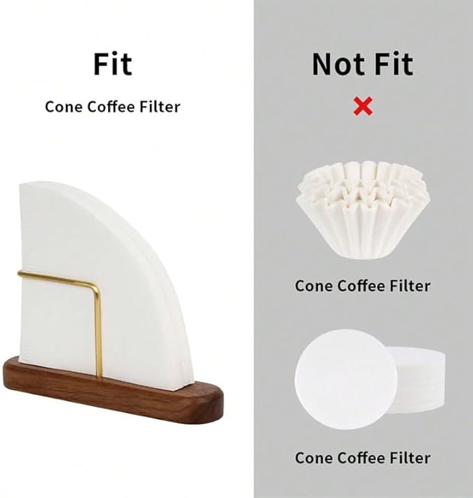Coffee Filter Holder – Elegant Filters Storage, Size 01 and 02 Cone Coffee Filter Organizer, Walnut & Brass Design