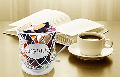 Coffee Pod Holder Mug Shape Multi Use K Cup Holder Coffee Station organizer Storage Wire Basket Food Storage for Counter Coffee Bar White