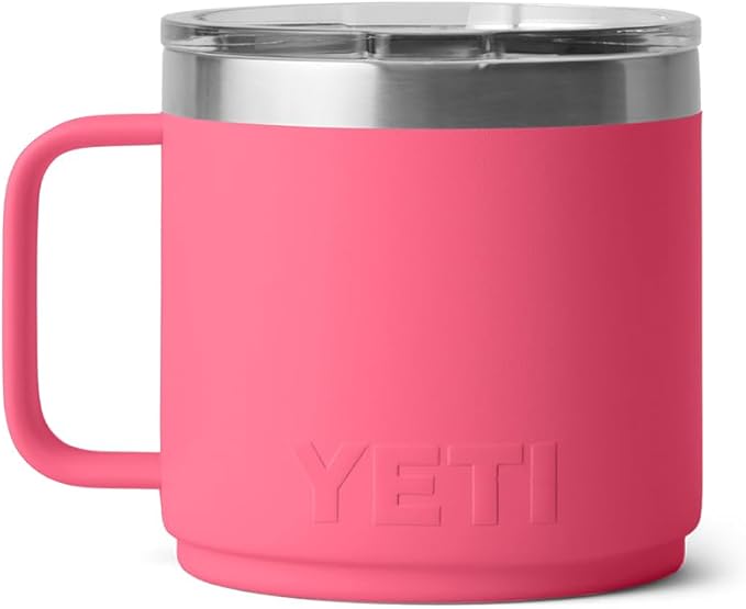 YETI Rambler 14 oz Ceramic Lined Stackable Mug, Vacuum Insulated, Stainless Steel with MagSlider Lid, Tropical Pink