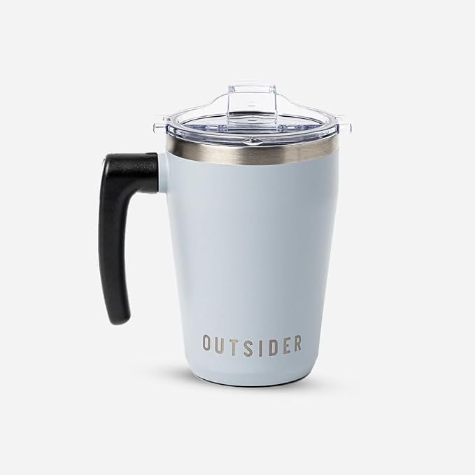 OUTSIDER All Day Stainless Steel Vacuum Insulated Coffee Mug/Cup with Rotating Handle and Spill Proof Lid – Great Travel Tumbler for Outdoor, Home, Office – 17 ounces, Gray