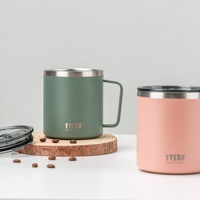 TYESO 14 oz Vacuum Insulated Mug Cup Stainless Steel Mug Coffee Mug with Lid Heat Insulation Cooling Direct Drip (Pink)