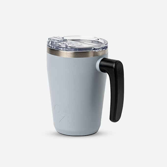 OUTSIDER All Day Stainless Steel Vacuum Insulated Coffee Mug/Cup with Rotating Handle and Spill Proof Lid – Great Travel Tumbler for Outdoor, Home, Office – 17 ounces, Gray