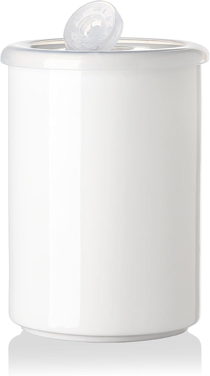 Sweejar Ceramic Food Storage Jar, Salt Container with Airtight Plastic Lid & Date Tracker, 28 Oz Kitchen Canisters for Flour, Rice, Sugar, Coffee, Spices, Pantry Organization (White)