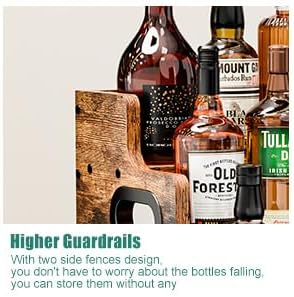 KLM Liquor Bottle Display Shelf, Coffee Syrup Rack Organizer, 3 Step Countertop Wine Rack, Mini Bar, Retro Bar Shelf Stand for Whiskey, Spirits