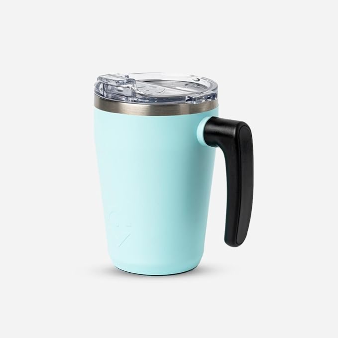 OUTSIDER Stainless Steel Vacuum Insulated Coffee Mug/Cup with Rotating Handle and Spill Proof Lid – Great Travel Tumbler for Outdoor, Home, Office – 17 ounces, Teal
