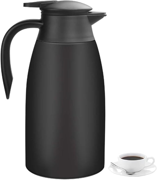 Thermal Coffee Carafe 70 oz / 2L Insulated Stainless Steel, Coffee Carafes Double Walled Vacuum Pot Flask - Hot Beverage Dispenser/Water, Tea - Keep 12/24 Hours Hot/Cold (Black)
