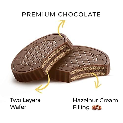 Fiorella Crunch Wafer Cookies, Milk Chocolate Covered Crispy Thin Crunch Wafers with Hazelnut Cream Filling, Chocolate Biscuits, 18 Individually Wrapped Snacks, Pack of 3
