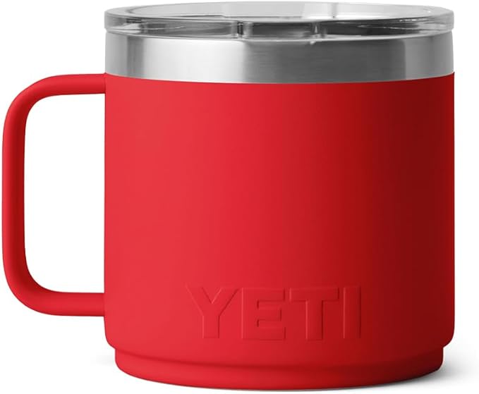 YETI Rambler 14 oz Ceramic Lined Stackable Mug, Vacuum Insulated, Stainless Steel with MagSlider Lid, Rescue Red