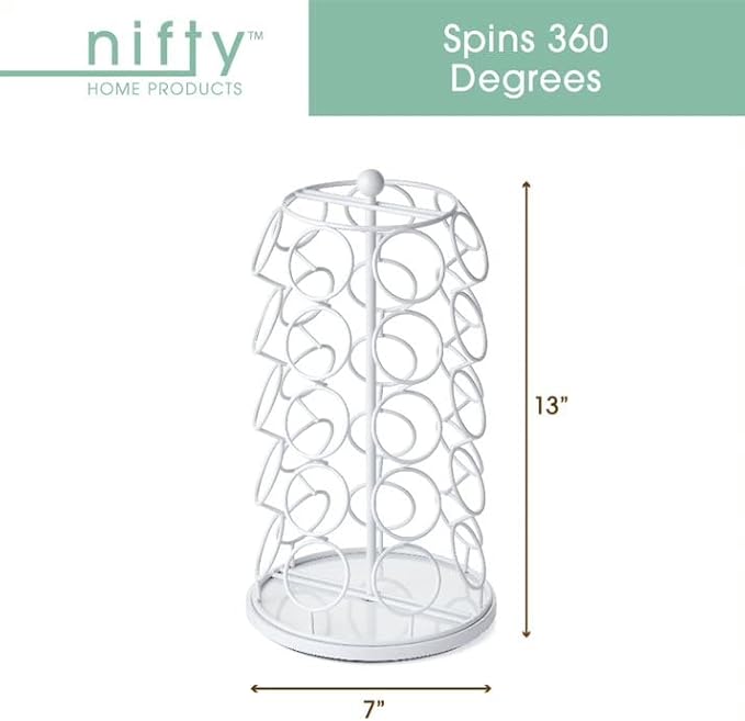 Nifty K Cup Holder – Compatible with K-Cups, Coffee Pod Carousel | 35 K Cup Holder, Spins 360-Degrees, Lazy Susan Platform, Modern White Design, Home or Office Kitchen Counter Organizer