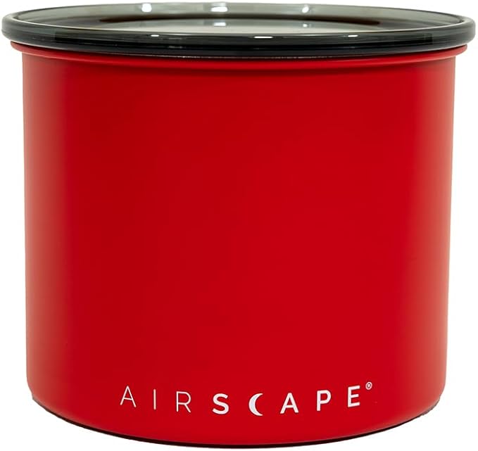 Planetary Design Airscape Stainless Steel Coffee Canister | Food Storage Container | US Patented Airtight Lid | Push Out Excess Air Preserve Food Freshness (Small, Matte Red)