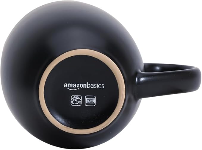 Amazon Basics 12-pack Matte Black Ceramic Coffee Mug, 16 ounces, Microwave-Safe, Stoneware, Commercial-grade