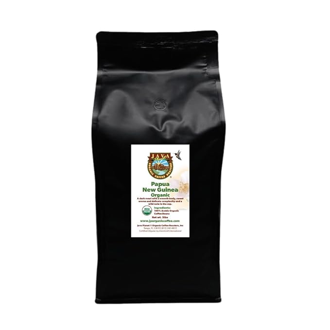 Low Acid Organic Coffee – Whole Bean, Mold-Free & Stomach Friendly by Java Planet, Papua New Guinea Single Origin Coffee, Dark Roast, Smooth Full Flavored, 5LB Bag