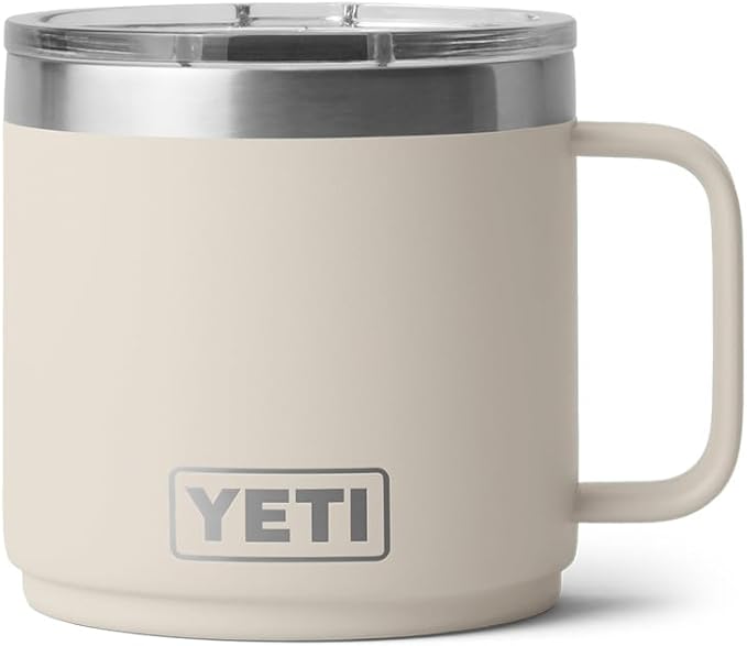 YETI Rambler 14 oz Ceramic Lined Stackable Mug, Vacuum Insulated, Stainless Steel with MagSlider Lid, Cape Taupe