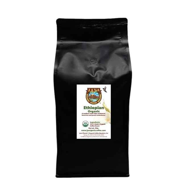 Low Acid Organic Coffee – Whole Bean, Mold-Free & Stomach Friendly by Java Planet, Ethiopian Single Origin Coffee, Medium Roast, Smooth Full Flavored, 5LB Bag