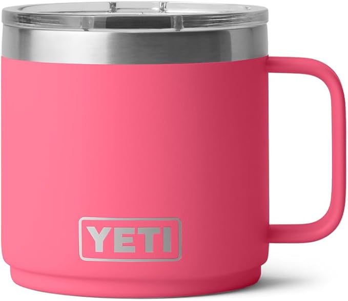 YETI Rambler 14 oz Ceramic Lined Stackable Mug, Vacuum Insulated, Stainless Steel with MagSlider Lid, Tropical Pink