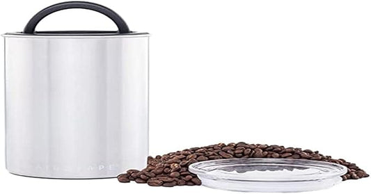Planetary Design Airscape Stainless Steel Coffee Canister | Food Storage Container | US Patented Inner Plunger Lid REMOVES Excess Oxygen | Don't Buy airtight, Buy AIR-Less (Medium, Brushed Steel)