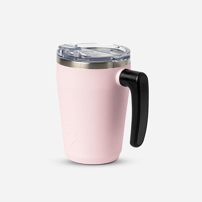 OUTSIDER Stainless Steel Vacuum Insulated Coffee Mug/Cup with Rotating Handle and Spill Proof Lid – Great Travel Tumbler for Outdoor, Home, Office – 17 ounces, Pink