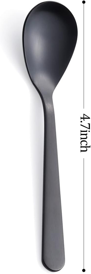 Matte Black Demitasse Espresso Coffee Spoons, Stainless Steel Satin Finish, Mini Teaspoons, Sugar Spoons, 4.7-inch, Set of 6
