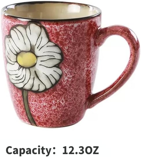 Ceramics 12oz Cappuccino Mug,Coffee mugs,Tea mugs,Kiln Glazing Process,Microwave and Dishwasher Safe, Perfect For Tea, Espresso, Latte - Porcelain Mugs for Kitchen or Cafe (Red+Blue+Green+Pink)
