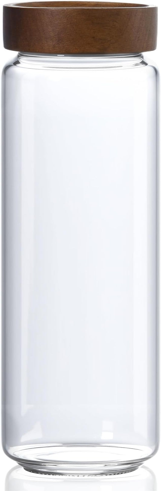 40 oz/1200 ml Glass Jar with Airtight Wooden Screw Top Lid, Clear Stackable Food Storage Canister, Large Tall Decorative Glass Container for Coffee, Candy, Cookie, Sugar, Oatmeal, Salt, Pasta