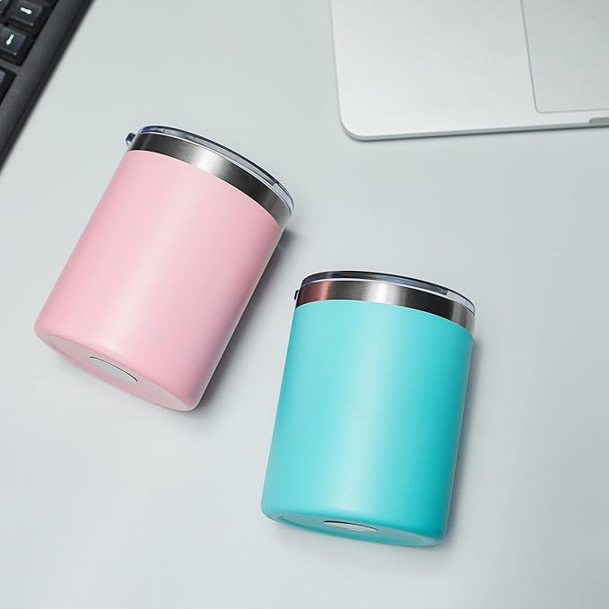 MEWAY 12 oz Lowball, Tumbler Stainless Steel Double Wall Vacuum Insulated Mug with Straw and Lid, Cleaning Brush ，Durable Powder Coated Insulated Coffee Cup for Cold & Hot Drinks (Light Blue,1 Pack)