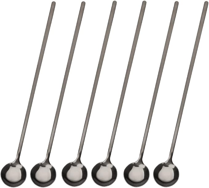 6 PCS 9.5-Inch Long Handle Ice Tea Spoons, Espresso Spoon, Coffee Spoon Set, 18/8 Stainless Steel Spoons for Cocktail Stirring, Mixing, Tea, Soup, Cappuccino, Sweejar(Black)