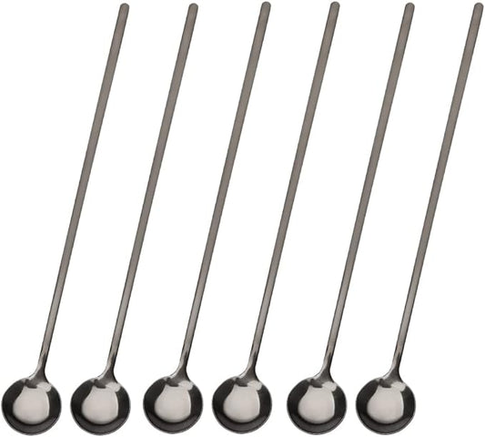 6 PCS 9.5-Inch Long Handle Ice Tea Spoons, Espresso Spoon, Coffee Spoon Set, 18/8 Stainless Steel Spoons for Cocktail Stirring, Mixing, Tea, Soup, Cappuccino, Sweejar(Black)
