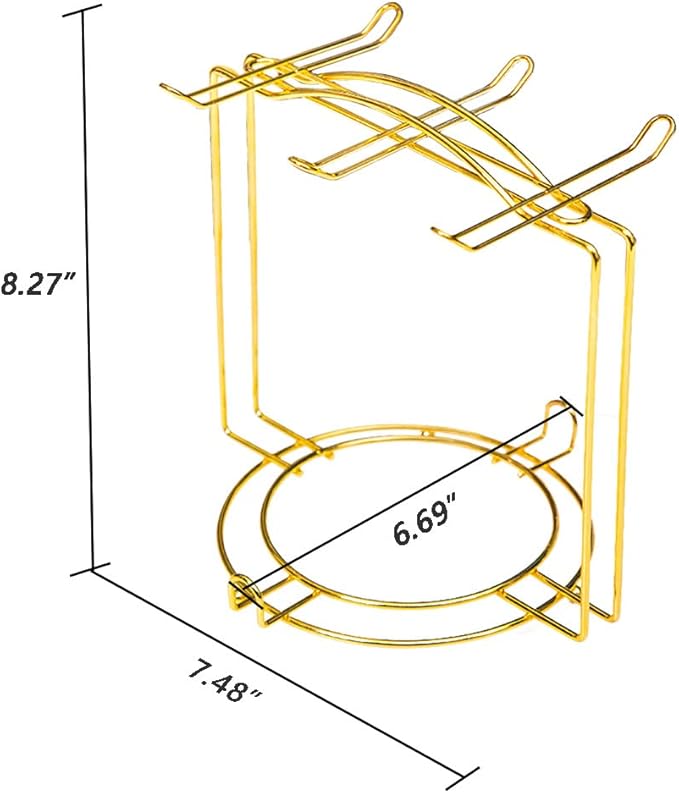 YY YEARCHY Coffee Mug Holder, Espresso Cups Holder Drainer Stand Metal Mug Tree Organizer with 6 Hook Hangers for Kitchen Counter and Tea Party (7.48 * 8.27", Gold)