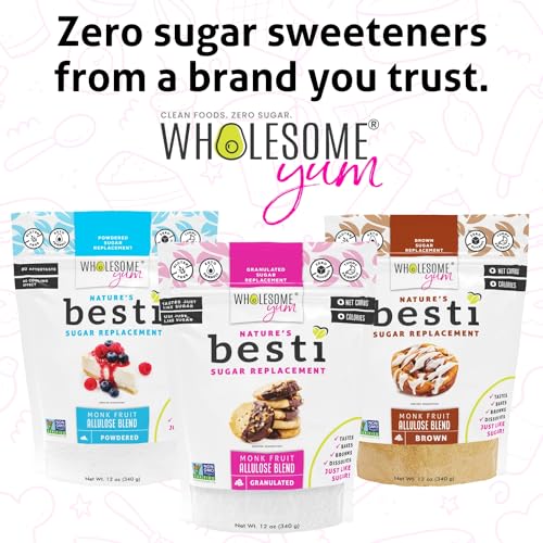 Wholesome Yum Besti Natural Brown Sugar Substitute - Keto Brown Monk Fruit Sweetener Blend With Allulose (No Erythritol) - Non GMO, Zero Carb, Zero Calorie, Sugar Free, No Aftertaste (12 oz, 2 Pack)