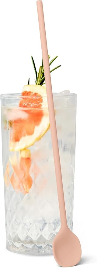 carrotez 9.9" Silicone coffee stirrer, Long Reusable Coffee Spoon for Iced Tea, Multipurpose Beverage Stirring Spoon - Soft Pink