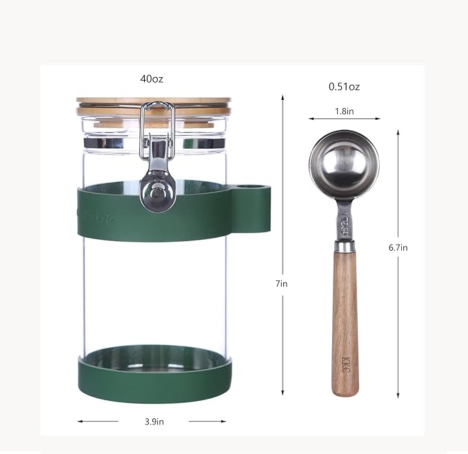 KKC Vacuum Sealed Coffee Bean Storage Container with Scoop for 1 lb Beans,Airtight Glass Coffee Jar Canister with Scoop,Glass Storage Canisters with Hinged Lid,40 Fluid Ounce