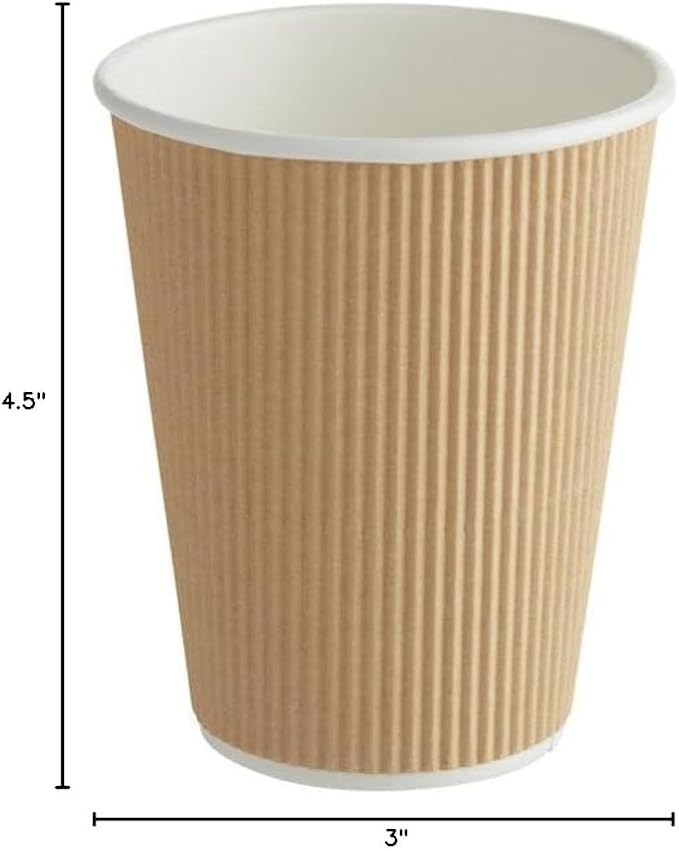 Ripple Paper Cups for Coffee & Tea Made in USA | Bulk for Home, Office, Restaurants & Coffee Shops | Recyclable, Insulated, & Disposable To-Go Cups for Hot Beverages (12oz - 500 Count)